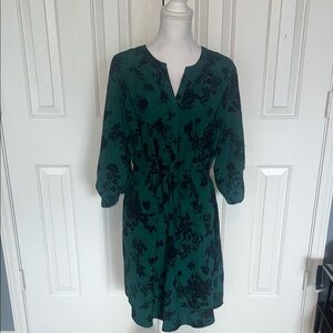 41 Hawthorn Green and Black Floral Long Sleeve Dress with belt